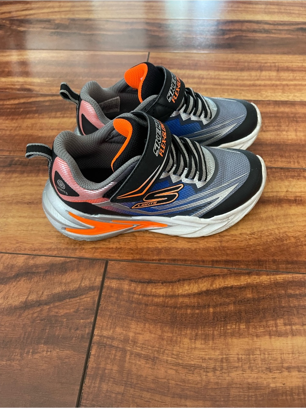 Skechers Kids Flex Glow Sneakers Grey with Blue & Orange Accents